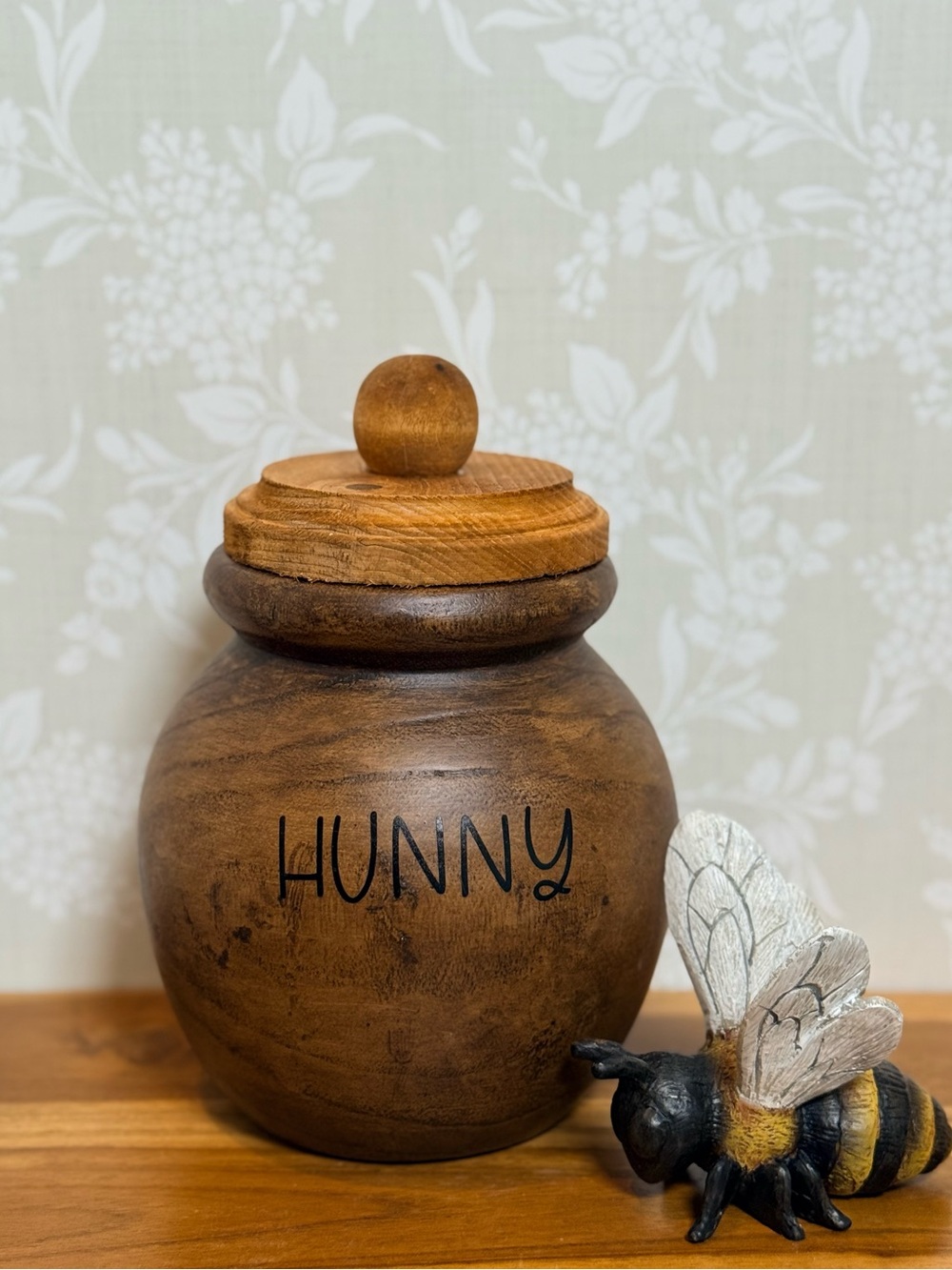 Wooden Honey Jar with 'HUNNY' Lettering and Bee Classic Winnie the Pooh
